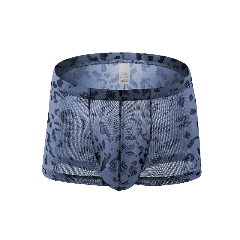 Men Leopard Boxer Briefs Translucent Underwear